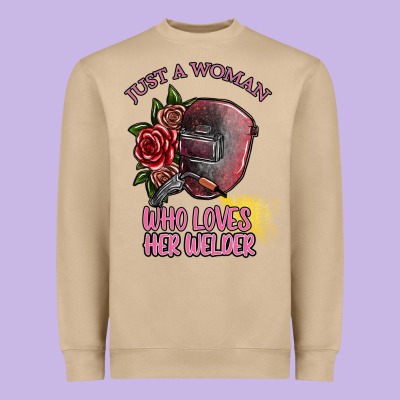 Just A Woman Who Loves Her Welder Heavyweight Sweatshirt Designed By Sublimationcraftshop