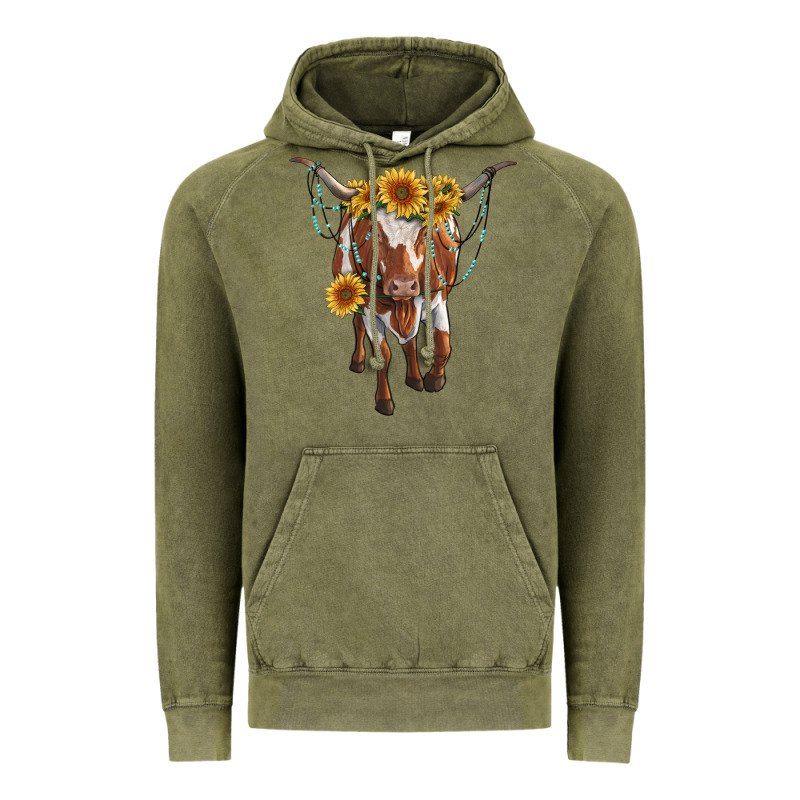 Longhorn Cow With Sunflowers Vintage Hoodie by RanaPortraitStore | Teevron