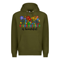 Army Green neurodiversity is beautiful Premium Hoodie - Artiststas