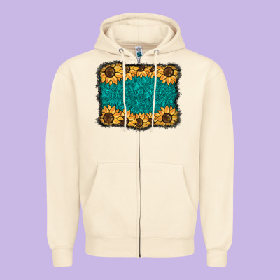 Sunflower Background Zipper Hoodie Designed By Barkaloodesign