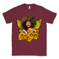 Burgundy butterfly afro woman juneteenth Classic Tee - AdoDesignShop