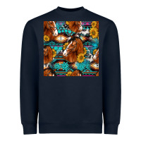 Navy sunflower horses seamless pattern Heavyweight Sweatshirt - HRA Design Shop
