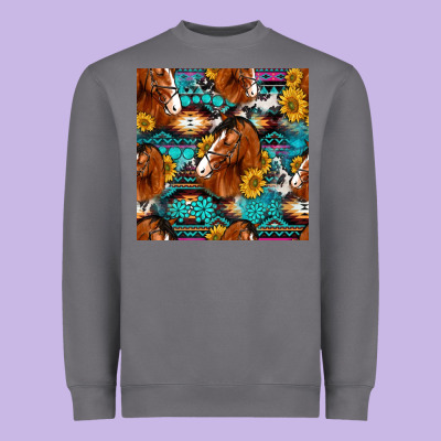 Sunflower Horses Seamless Pattern Heavyweight Sweatshirt Designed By Hra Design Shop