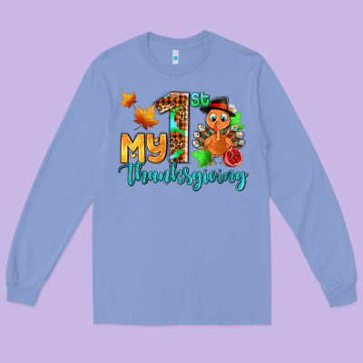 My First Thanksgiving With Turkey Long Sleeve Tee Designed By Adodesignshop