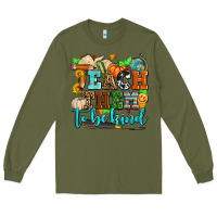 Army Green teach them to be kind with pumpkins and fall Long Sleeve Tee - AdoDesignShop