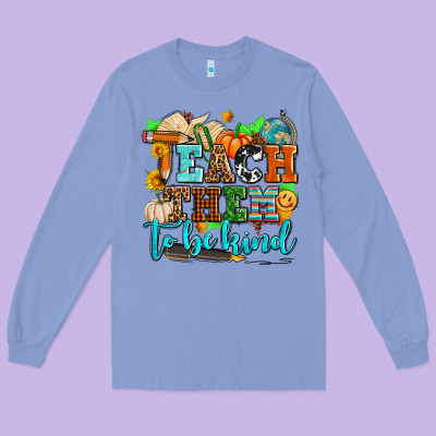 Teach Them To Be Kind With Pumpkins And Fall Long Sleeve Tee Designed By Adodesignshop