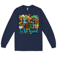 Navy teach them to be kind with pumpkins and fall Long Sleeve Tee - AdoDesignShop