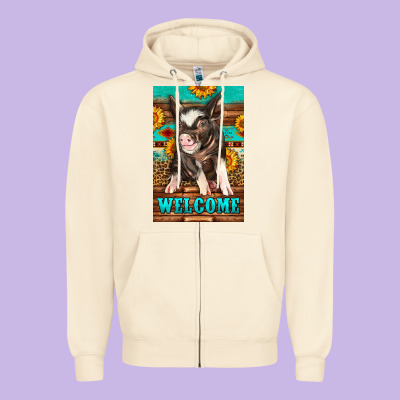 Western Pig Garden Zipper Hoodie Designed By Lillyallendesigns