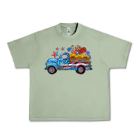 Oil Green american truck and flag with stars Urban Heavy Tee - HRA Design Shop