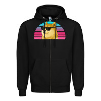 Black doge coin bitcoin hodl retro sunset Zipper Hoodie - Jasminsmagicworld