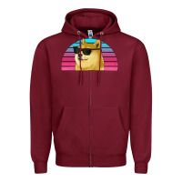 Burgundy doge coin bitcoin hodl retro sunset Zipper Hoodie - Jasminsmagicworld