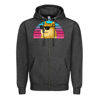Charcoal Heather doge coin bitcoin hodl retro sunset Zipper Hoodie - Jasminsmagicworld