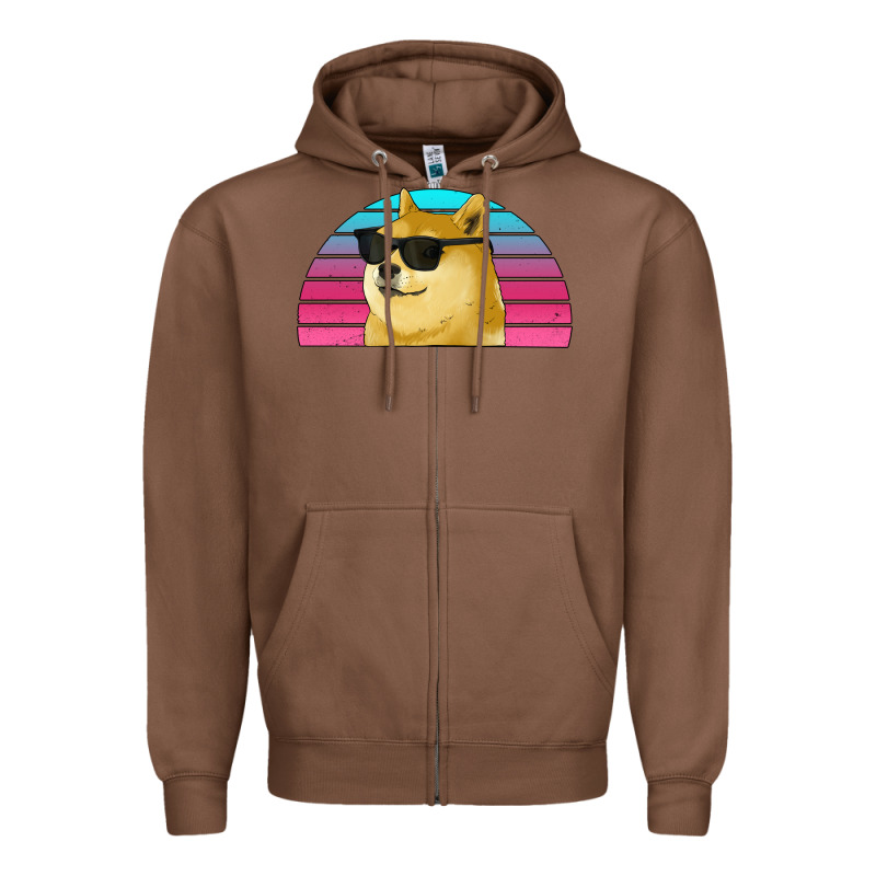 Doge Coin Bitcoin Hodl Retro Sunset Zipper Hoodie by Jasminsmagicworld | Teevron