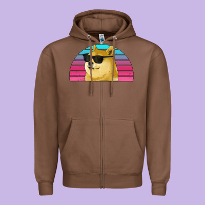 Doge Coin Bitcoin Hodl Retro Sunset Zipper Hoodie Designed By Jasminsmagicworld