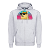 Heather Grey doge coin bitcoin hodl retro sunset Zipper Hoodie - Jasminsmagicworld