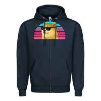 Navy doge coin bitcoin hodl retro sunset Zipper Hoodie - Jasminsmagicworld