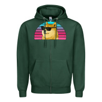 Sports Green doge coin bitcoin hodl retro sunset Zipper Hoodie - Jasminsmagicworld