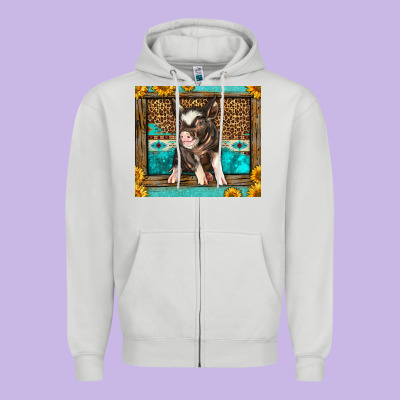 Western Cute Pig Zipper Hoodie Designed By Lillyallendesigns