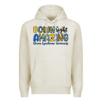 Oatmeal Heather down right amazing down syndrome awareness Premium Hoodie - Artiststas