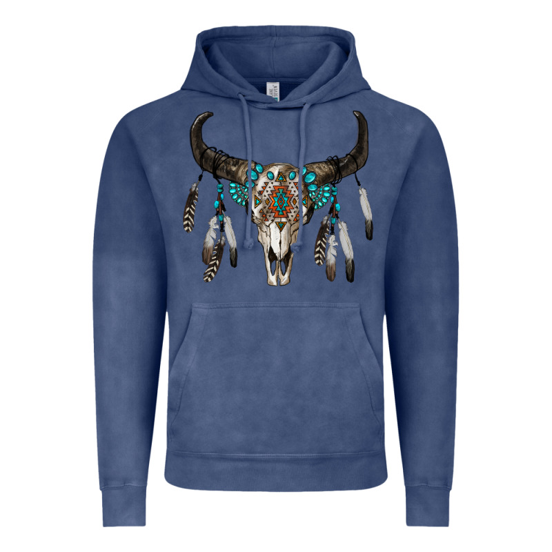 Boho Bull Skull Vintage Hoodie by RanaPortraitStore | Teevron