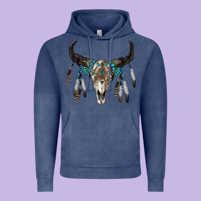 Boho Bull Skull Vintage Hoodie Designed By Ranaportraitstore