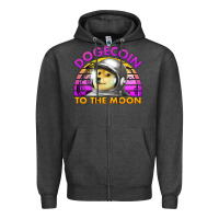 Charcoal Heather doge coin to the moon 80's retro sunset Zipper Hoodie - Jasminsmagicworld