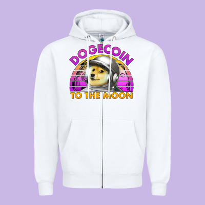 Doge Coin To The Moon 80's Retro Sunset Zipper Hoodie Designed By Jasminsmagicworld
