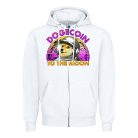 White doge coin to the moon 80's retro sunset Zipper Hoodie - Jasminsmagicworld