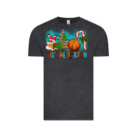Vintage Black Tis The Season Christmas With Basketball And Candy Cane Vintage Tee - FaDigitalArtStudio