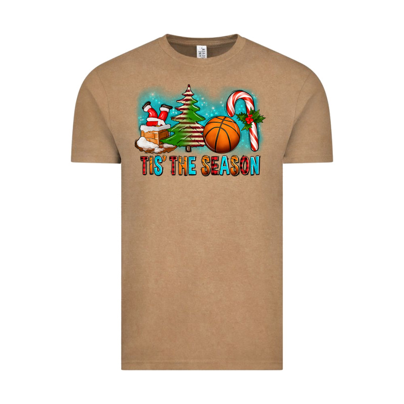 Tis The Season Christmas With Basketball And Candy Cane Vintage Tee by FaDigitalArtStudio | Teevron