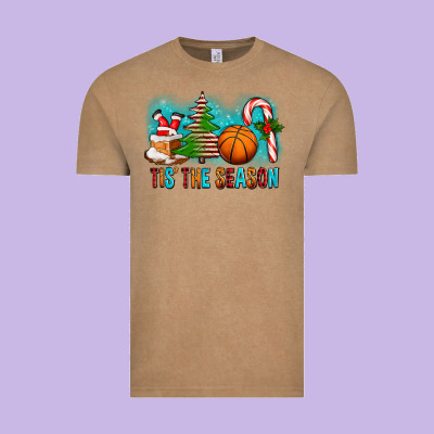 Tis The Season Christmas With Basketball And Candy Cane Vintage Tee Designed By Fadigitalartstudio