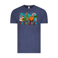 Vintage Denim Tis The Season Christmas With Basketball And Candy Cane Vintage Tee - FaDigitalArtStudio