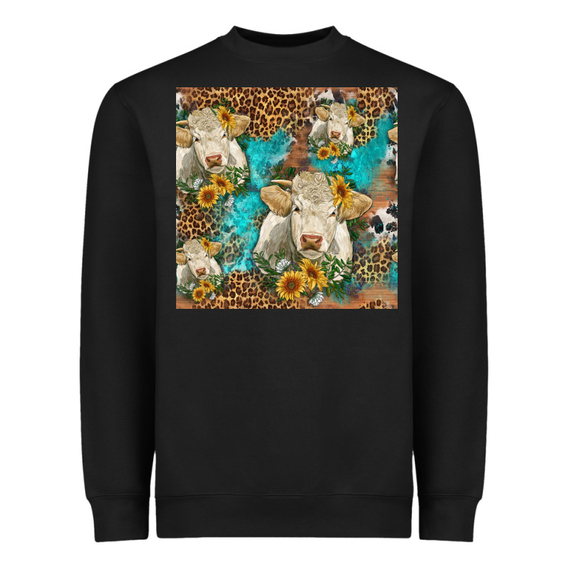 Sunflowers Charolais Cow Seamless Pattern Heavyweight Sweatshirt by HRA Design Shop | Teevron
