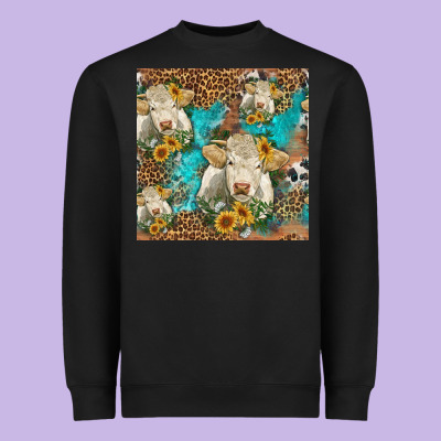 Sunflowers Charolais Cow Seamless Pattern Heavyweight Sweatshirt Designed By Hra Design Shop
