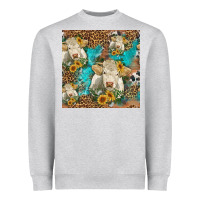 Heather Grey sunflowers charolais cow seamless pattern Heavyweight Sweatshirt - HRA Design Shop