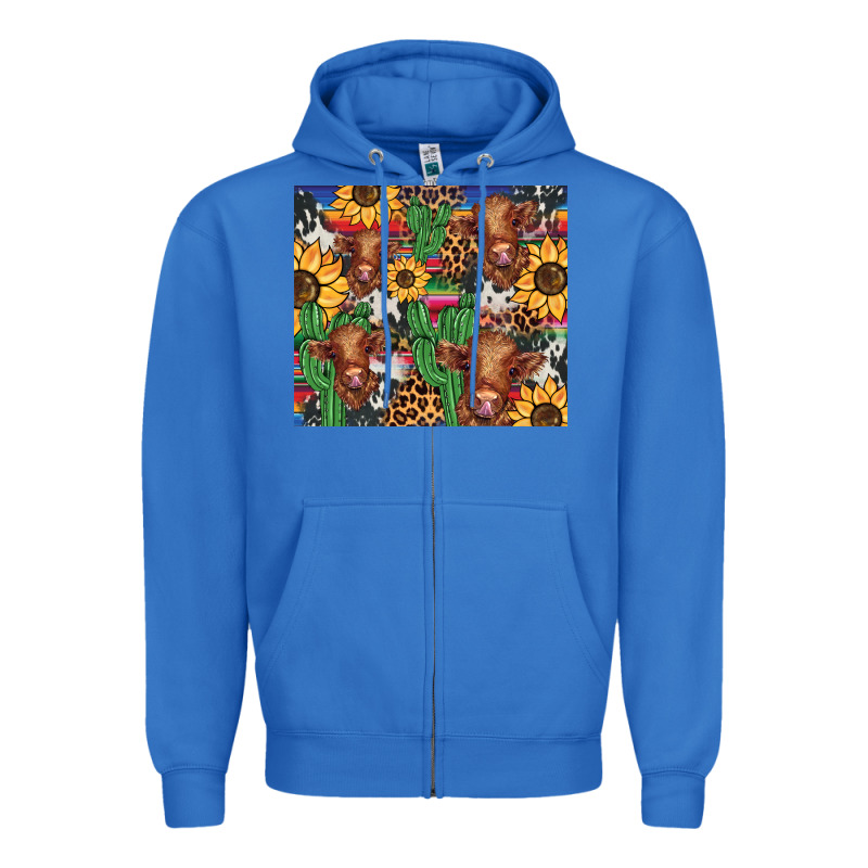 Western Cactus Sunflower Highlands Cow Zipper Hoodie by BarkalooDesign | Teevron