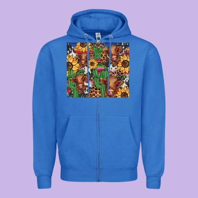 Western Cactus Sunflower Highlands Cow Zipper Hoodie Designed By Barkaloodesign