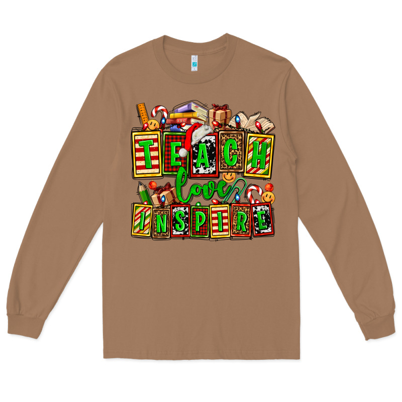 Teach Love Inspire With Christmas And Teacher Elements Long Sleeve Tee by AdoDesignShop | Teevron