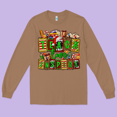 Teach Love Inspire With Christmas And Teacher Elements Long Sleeve Tee Designed By Adodesignshop