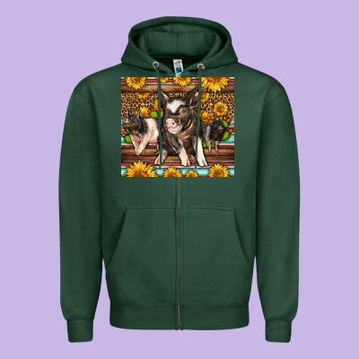 Western Cute Hampshire Pigs Zipper Hoodie Designed By Lillyallendesigns