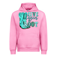 Fuchsia Pink Give Cancer the boot Ovarian Cancer teal ribbon Urban Hoodie - NancyCooperArtShop