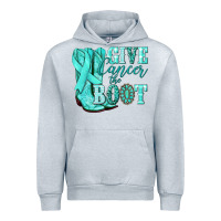 Heather Grey Give Cancer the boot Ovarian Cancer teal ribbon Urban Hoodie - NancyCooperArtShop