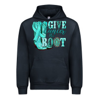 Navy Give Cancer the boot Ovarian Cancer teal ribbon Urban Hoodie - NancyCooperArtShop