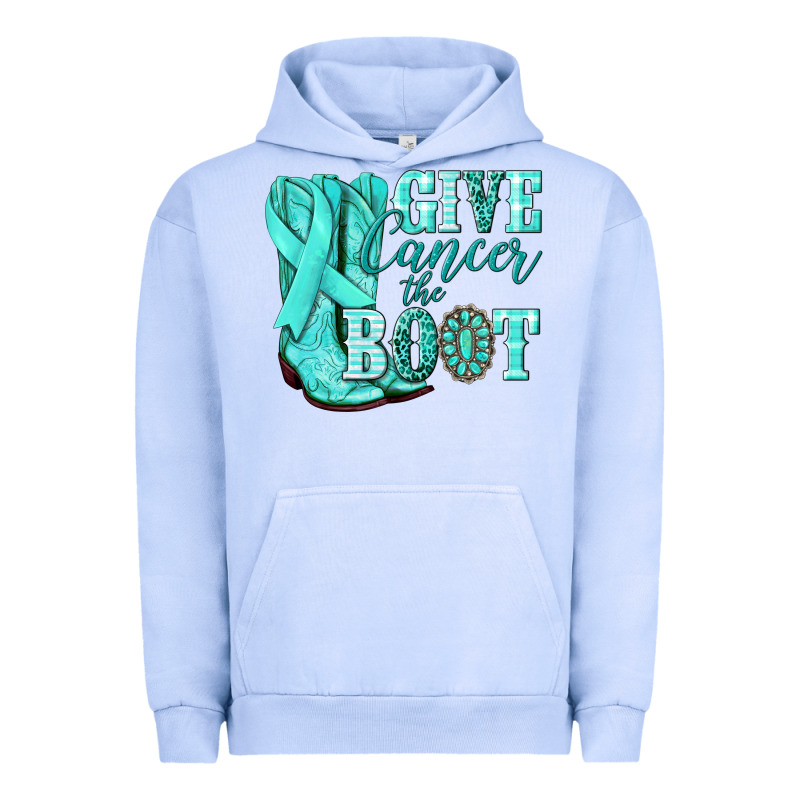 Give Cancer The Boot Ovarian Cancer Teal Ribbon Urban Hoodie by NancyCooperArtShop | Teevron