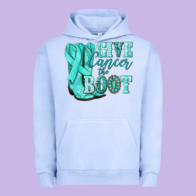 Give Cancer The Boot Ovarian Cancer Teal Ribbon Urban Hoodie Designed By Nancycooperartshop