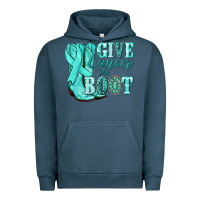Pigment Midnight Navy Give Cancer the boot Ovarian Cancer teal ribbon Urban Hoodie - NancyCooperArtShop