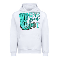 White Give Cancer the boot Ovarian Cancer teal ribbon Urban Hoodie - NancyCooperArtShop