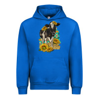 Cobalt Sunflowers Cow Urban Hoodie - texasbilliewilder