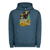 Pigment Midnight Navy Sunflowers Cow Urban Hoodie - texasbilliewilder