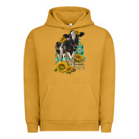 Pigment Peanut Butter Sunflowers Cow Urban Hoodie - texasbilliewilder
